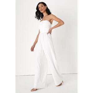 Lulus Posh Passion Strapless Bustier White Jumpsuit